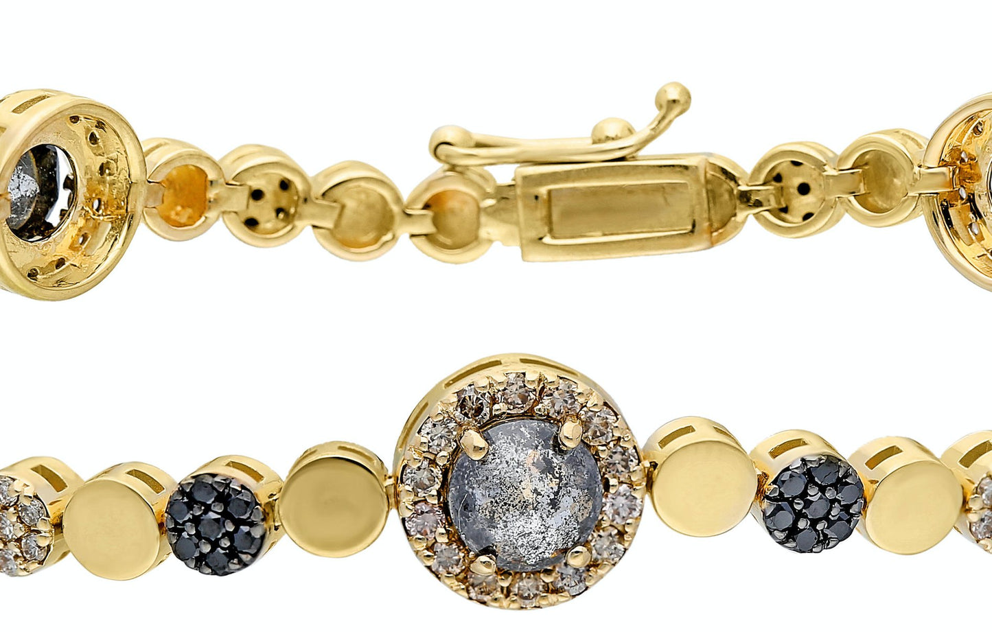 Bracelet - thegreatputonmvBraceletBraceletBraceletBraceletHarikathegreatputonmvHB3514K Yellow gold bracelet with double clasp Rose - cut grey diamond: 3.00CT Champagne diamond: .97CT Black diamond: .78CT Made in Turkey95181959