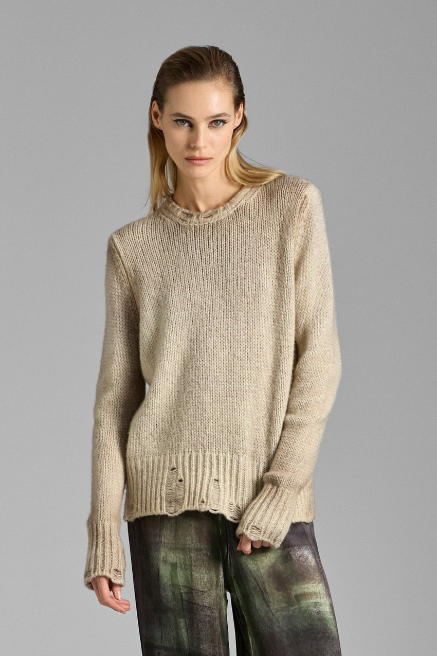 HAND PAINTED ROUND NECK PULLOVER WITH DESTROYED EDGES IN CASHMERE AND SILK - thegreatputonmvHAND PAINTED ROUND NECK PULLOVER WITH DESTROYED EDGES IN CASHMERE AND SILKHAND PAINTED ROUND NECK PULLOVER WITH DESTROYED EDGES IN CASHMERE AND SILKHAND PAINTED ROUND NECK PULLOVER WITH DESTROYED EDGES IN CASHMERE AND SILKSweaterAVANT TOIthegreatputonmv225WD1470CSGV - H - 1HAND PAINTED ROUND NECK PULLOVER WITH DESTROYED EDGES IN CASHMERE AND SILKSTAUPE V00949