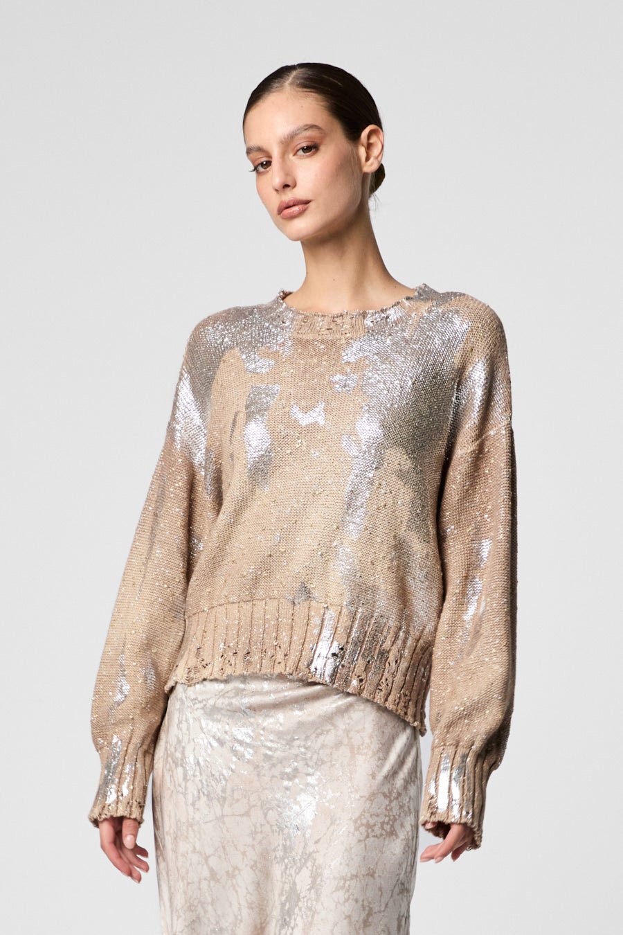 METALLIC KNOTS ON COTTON ROUNDNECK PULLOVER WITH LAMINATION - thegreatputonmvMETALLIC KNOTS ON COTTON ROUNDNECK PULLOVER WITH LAMINATIONMETALLIC KNOTS ON COTTON ROUNDNECK PULLOVER WITH LAMINATIONMETALLIC KNOTS ON COTTON ROUNDNECK PULLOVER WITH LAMINATIONSweaterAVANT TOIthegreatputonmv225SD1950RINVL - H - 1METALLIC KNOTS ON COTTON ROUNDNECK PULLOVER WITH LAMINATIONSNOCE MOSCATA V01060