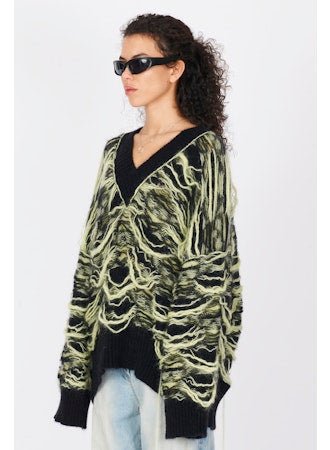 Reversible Multicolored Jacquard V - neck Sweater - thegreatputonmvReversible Multicolored Jacquard V - neck SweaterReversible Multicolored Jacquard V - neck SweaterReversible Multicolored Jacquard V - neck SweaterISABEL BENENATOthegreatputonmvDK83F25Reversible Multicolored Jacquard V - neck SweaterSBlack/Lime 0132