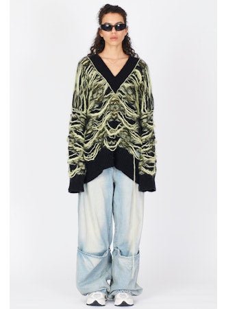 Reversible Multicolored Jacquard V - neck Sweater - thegreatputonmvReversible Multicolored Jacquard V - neck SweaterReversible Multicolored Jacquard V - neck SweaterReversible Multicolored Jacquard V - neck SweaterISABEL BENENATOthegreatputonmvDK83F25Reversible Multicolored Jacquard V - neck SweaterSBlack/Lime 0132