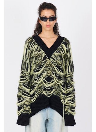 Reversible Multicolored Jacquard V - neck Sweater - thegreatputonmvReversible Multicolored Jacquard V - neck SweaterReversible Multicolored Jacquard V - neck SweaterReversible Multicolored Jacquard V - neck SweaterISABEL BENENATOthegreatputonmvDK83F25Reversible Multicolored Jacquard V - neck SweaterSBlack/Lime 0132