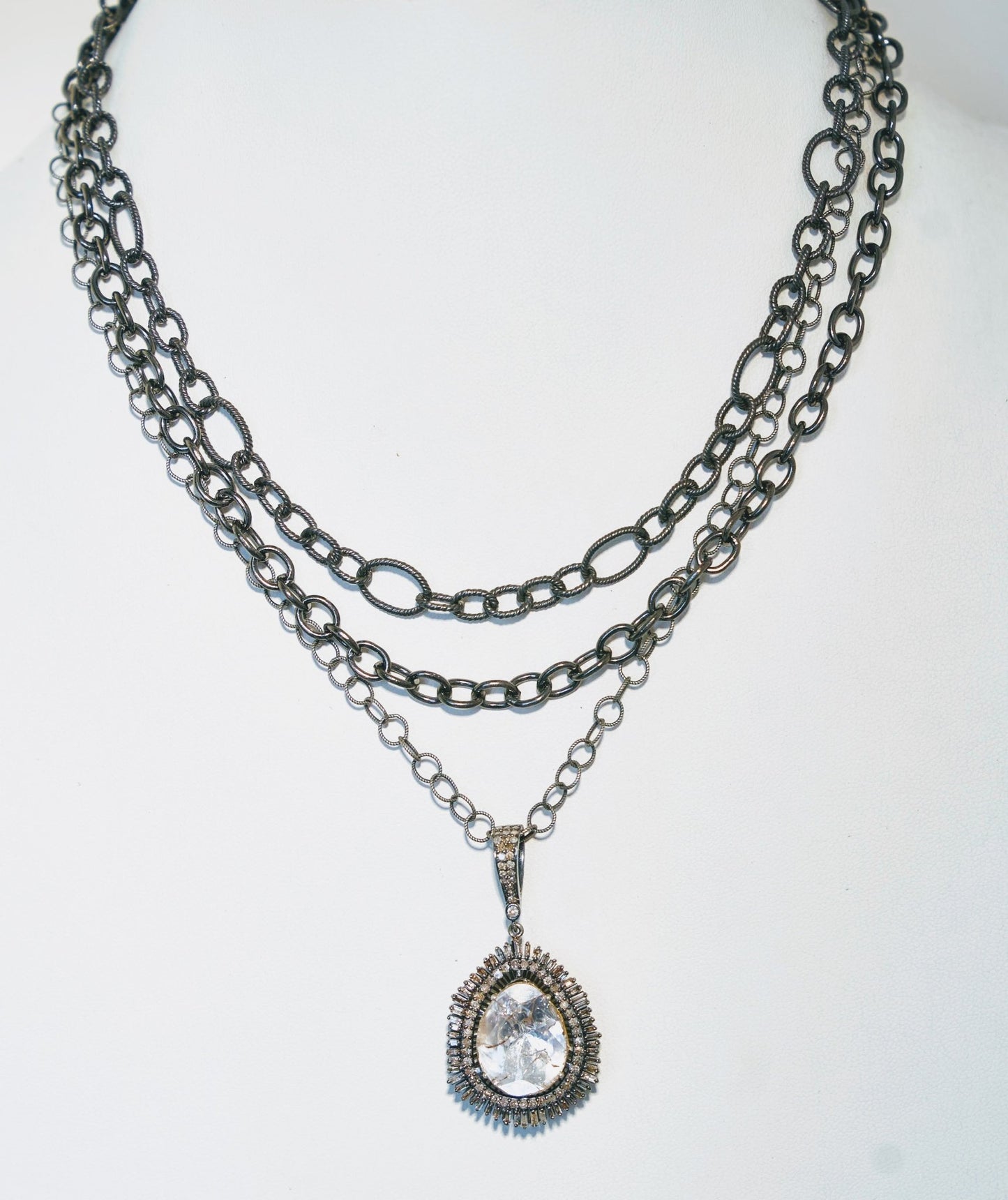 Sliced Diamond Necklace with Diamond Baguettes on 3 Multi Strand Rhodium Chain 17" - 19" - thegreatputonmvSliced Diamond Necklace with Diamond Baguettes on 3 Multi Strand Rhodium Chain 17" - 19"Sliced Diamond Necklace with Diamond Baguettes on 3 Multi Strand Rhodium Chain 17" - 19"Sliced Diamond Necklace with Diamond Baguettes on 3 Multi Strand Rhodium Chain 17" - 19"NecklaceSafia DaythegreatputonmvSliced Diamond Necklace with Diamond Baguettes on 3 Multi Strand Rhodium Chain 17" - 19"61547655