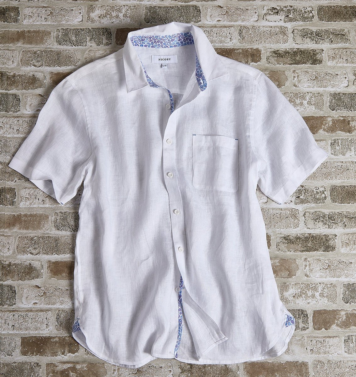 Solid Linen Shirt With Print Trim - thegreatputonmvSolid Linen Shirt With Print TrimSolid Linen Shirt With Print TrimSolid Linen Shirt With Print TrimT - SHIRTNICOBYthegreatputonmvNC26SB450Solid Linen Shirt With Print TrimMWHITE