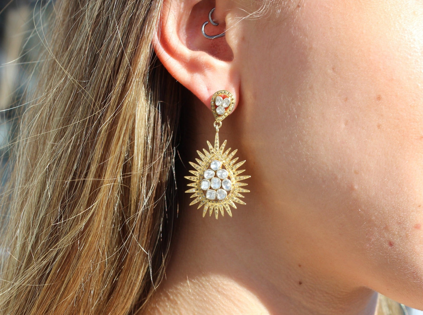 Tear Drop Spike Earrings - thegreatputonmvTear Drop Spike EarringsTear Drop Spike EarringsTear Drop Spike EarringsEarringsGristhegreatputonmvE359Gold and rose cut diamond tear drop with spiked edge earrings Sourced in India53256583