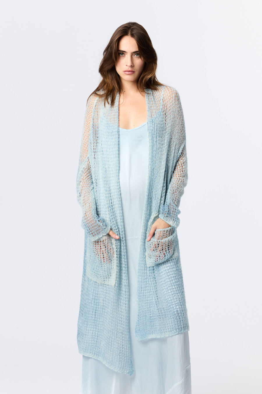 Brushed Cashmere Shawl Net Stitch Cardigan
