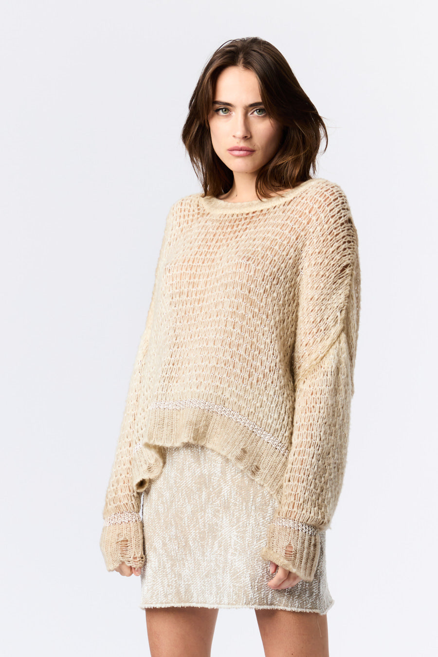 Round Neck Pullover Fancy Stitch With Silk