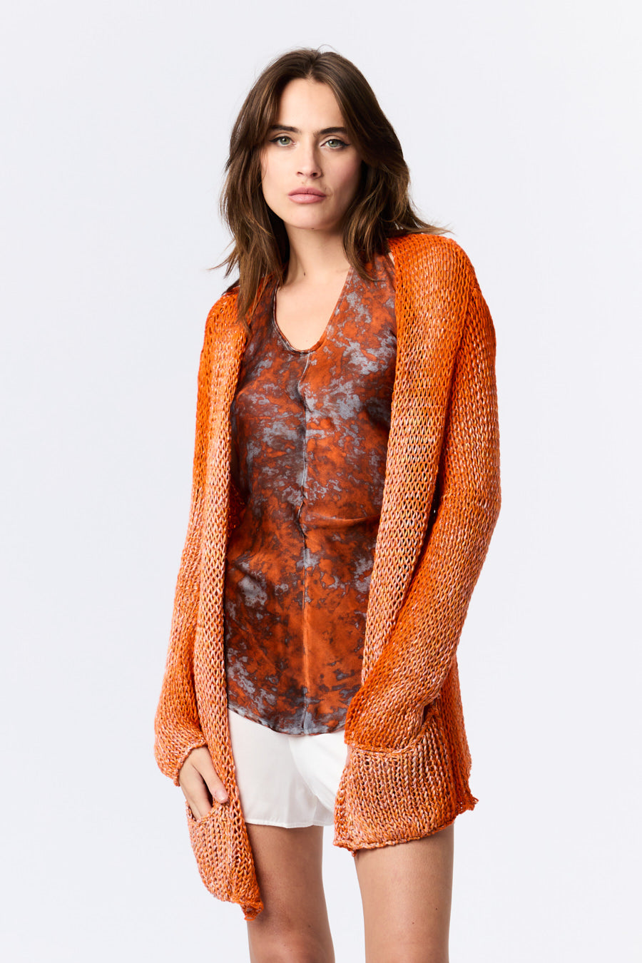 Mouline Cotton Neck V Neck Cardigan Without Edges