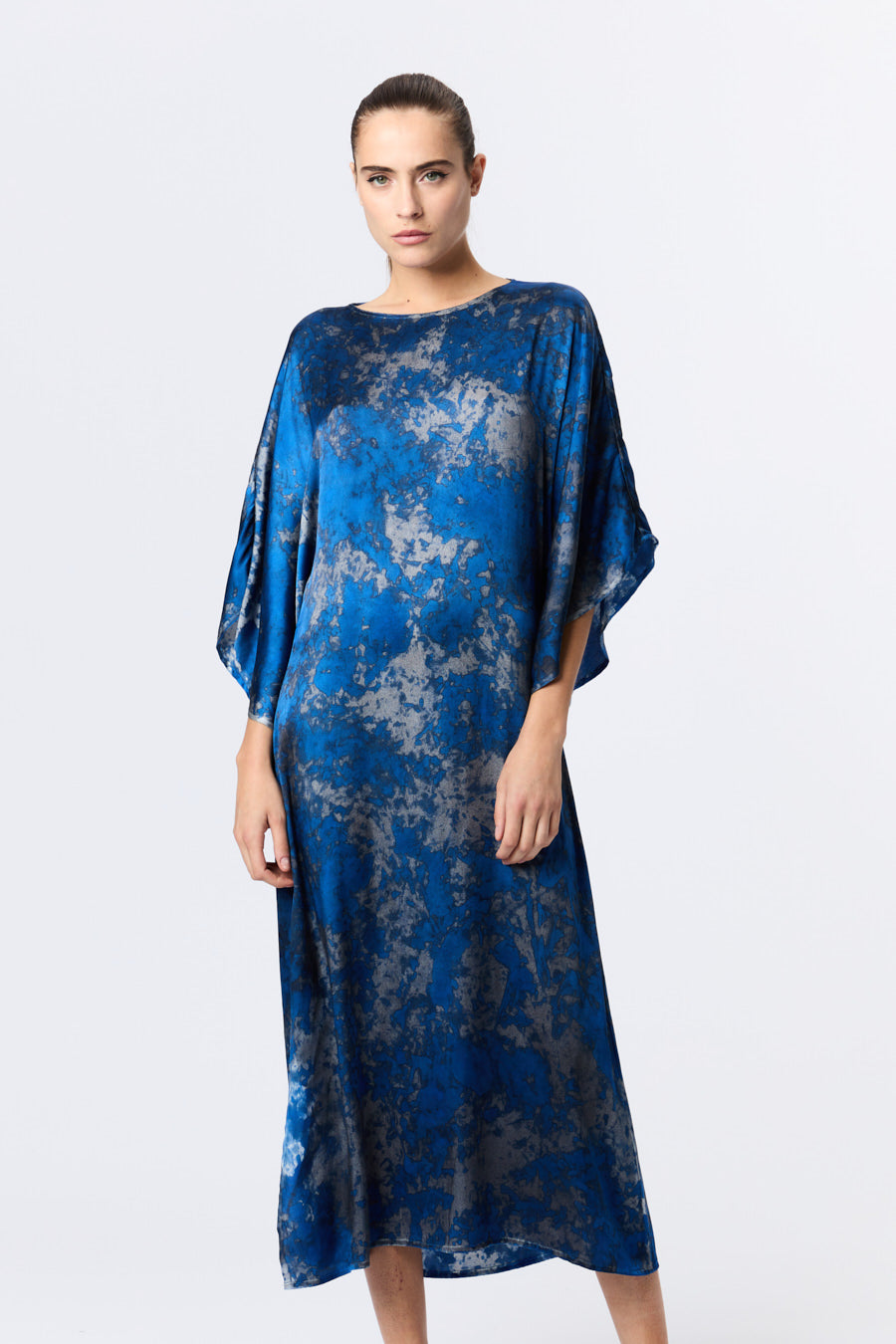 Black Camouflage Bat Sleeves Silk Dress