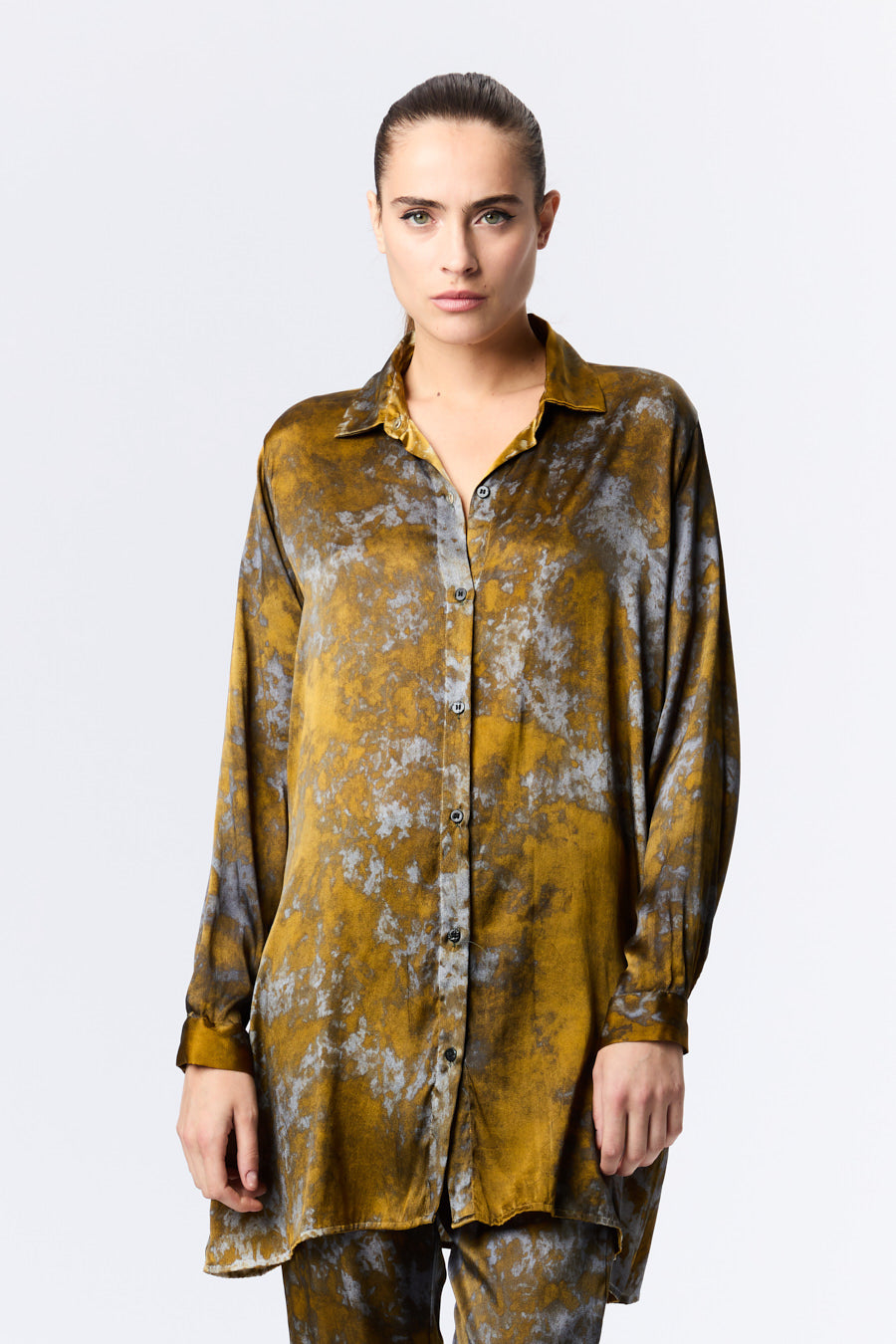 Black Camouflage Over Silk Shirt