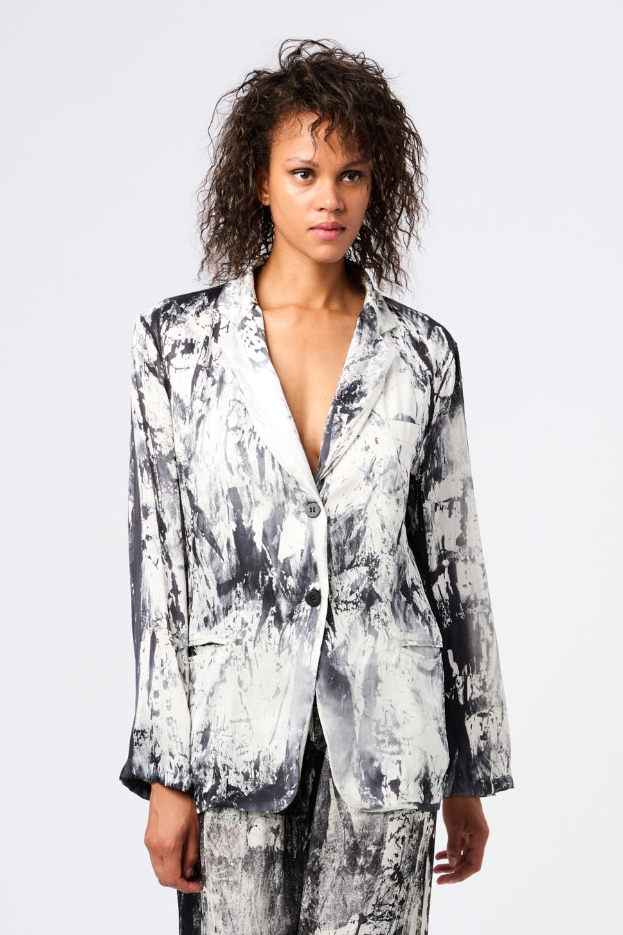 Marmo Effect Silk Boyfriend Rever Jacket