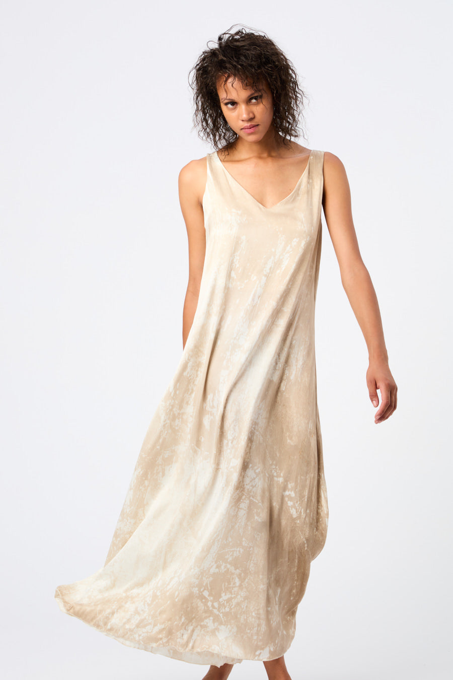 Marmo Effect V Neck Long Dress