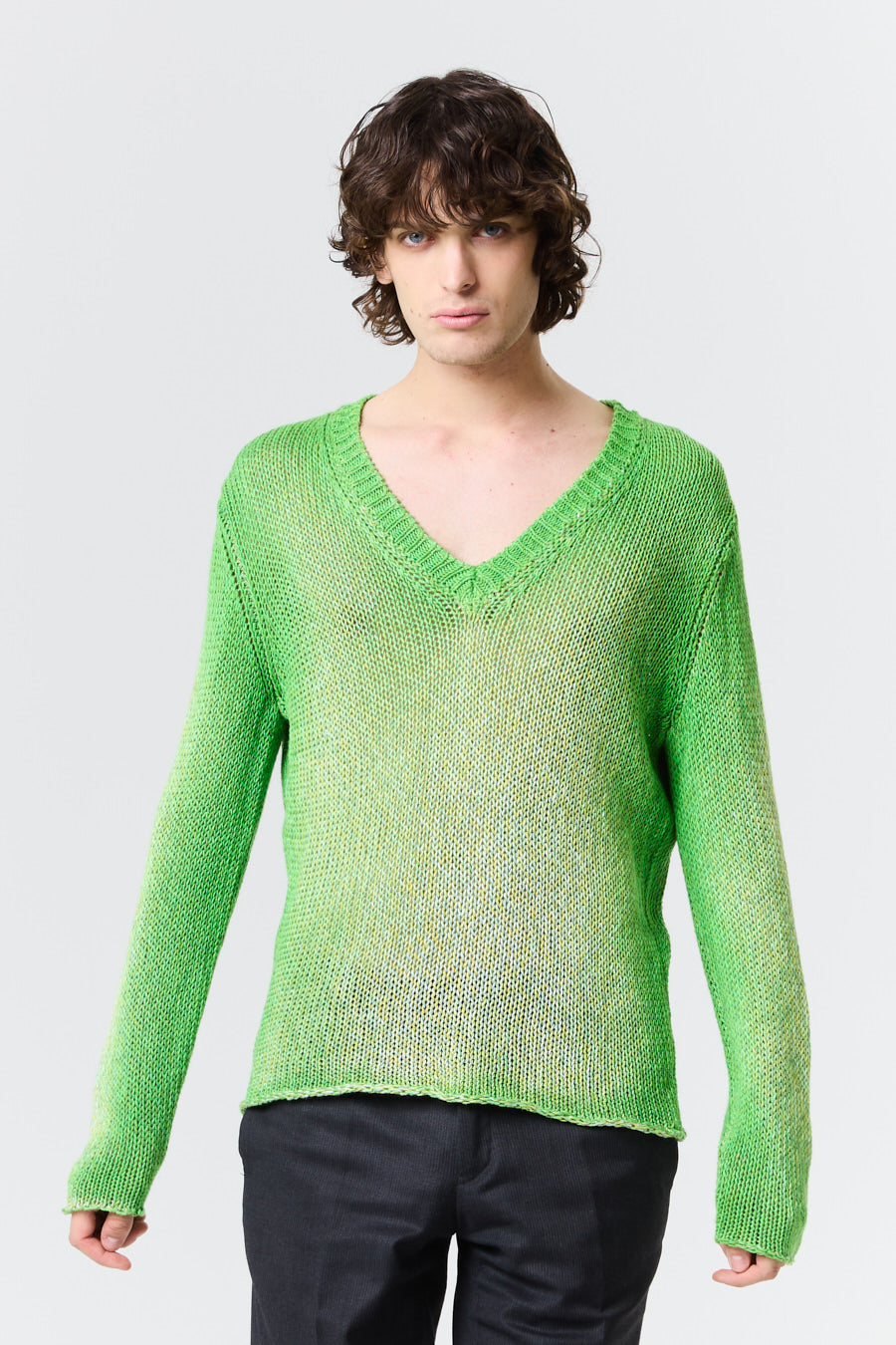 Hand Painted Mouline Linen/Cotton V Neck Pullover