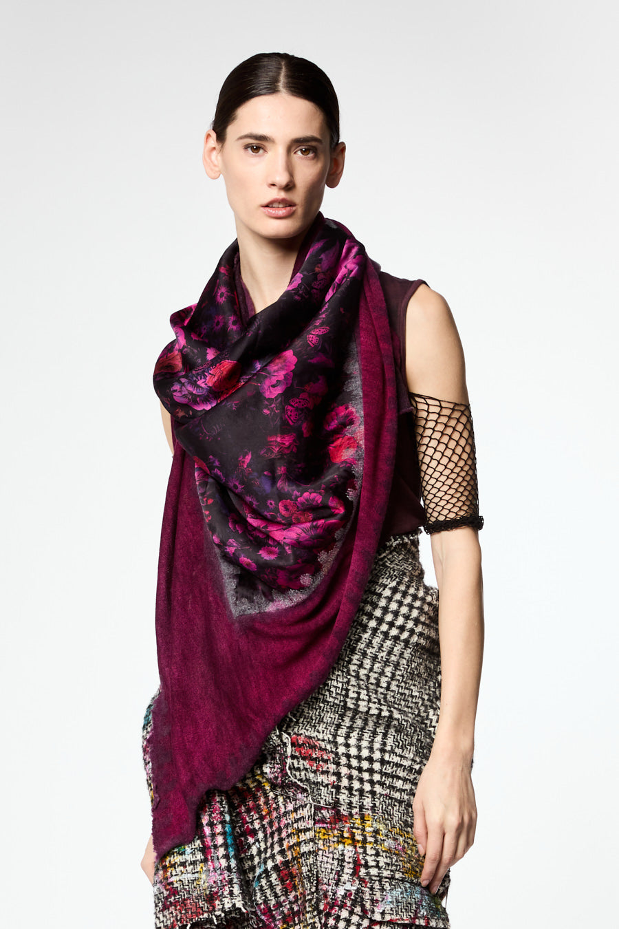 Dark Flower Silk Foulard Scarf