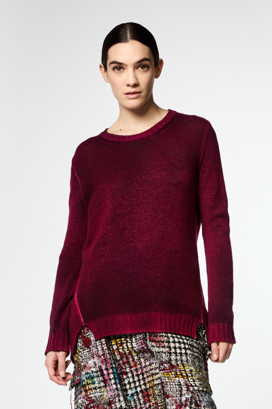 Round Neck Off Gauge Pullover with Slits