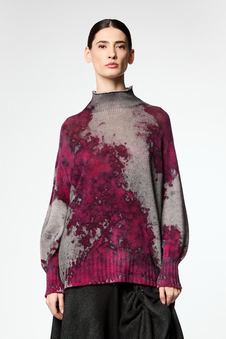 Black Spot Effect Oversize Sleeves Off Gauge Pullover