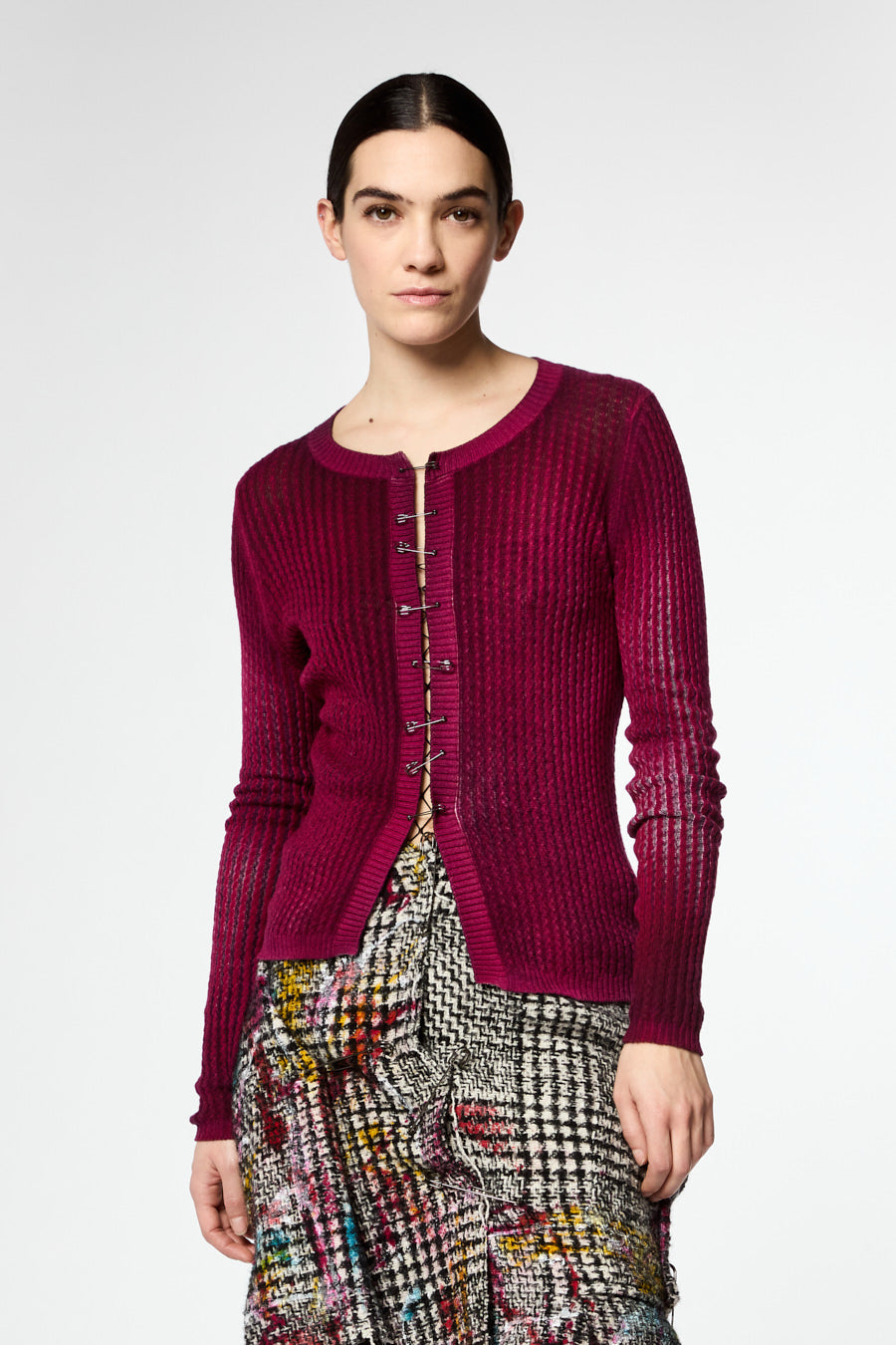 Round Neck Cardigan with Small Cables