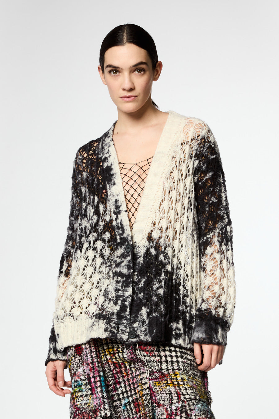 Spot Effect Peanut Stitch V Neck Cardigan