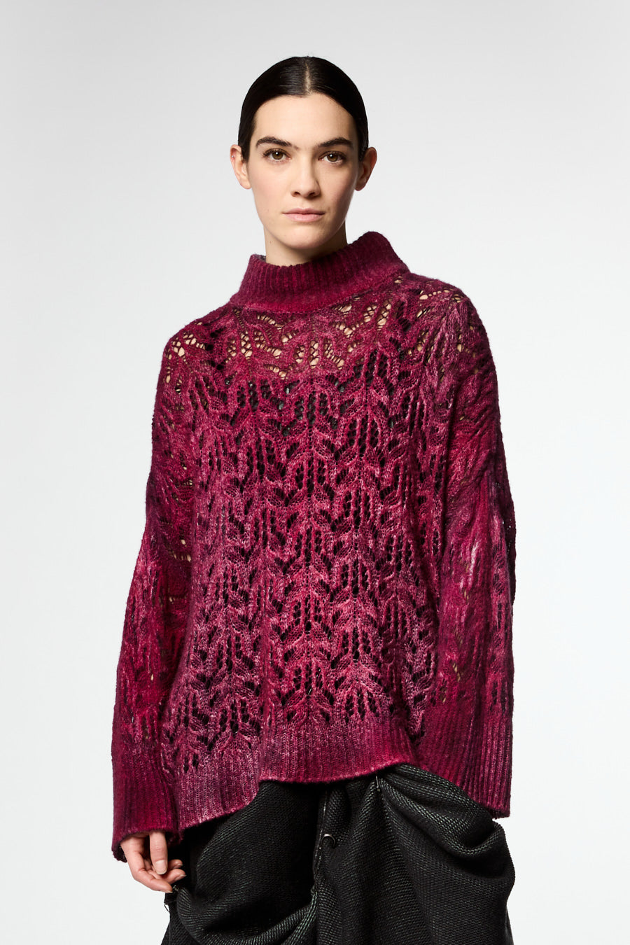 High Neck Lace Stitch Pullover