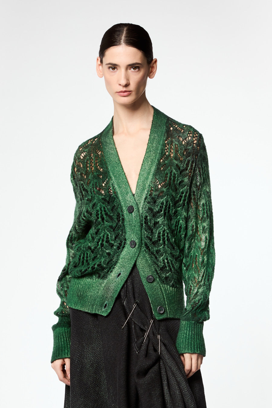 V Neck Lace Stitch Cardigan