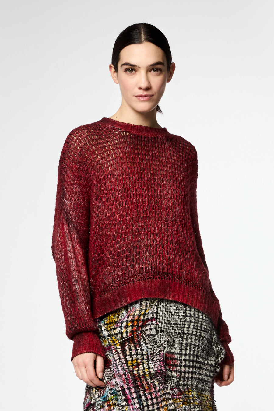 Round Neck Pullover in Fancy Stitch with Silk