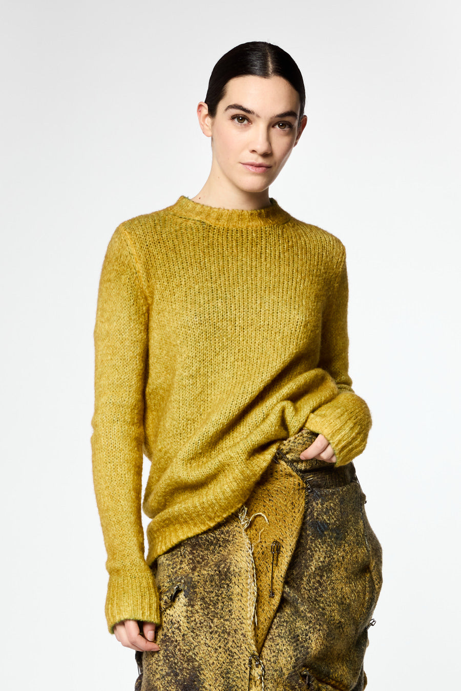 Bicolor Round Neck Brushed Bio Cotton Blend Pullover