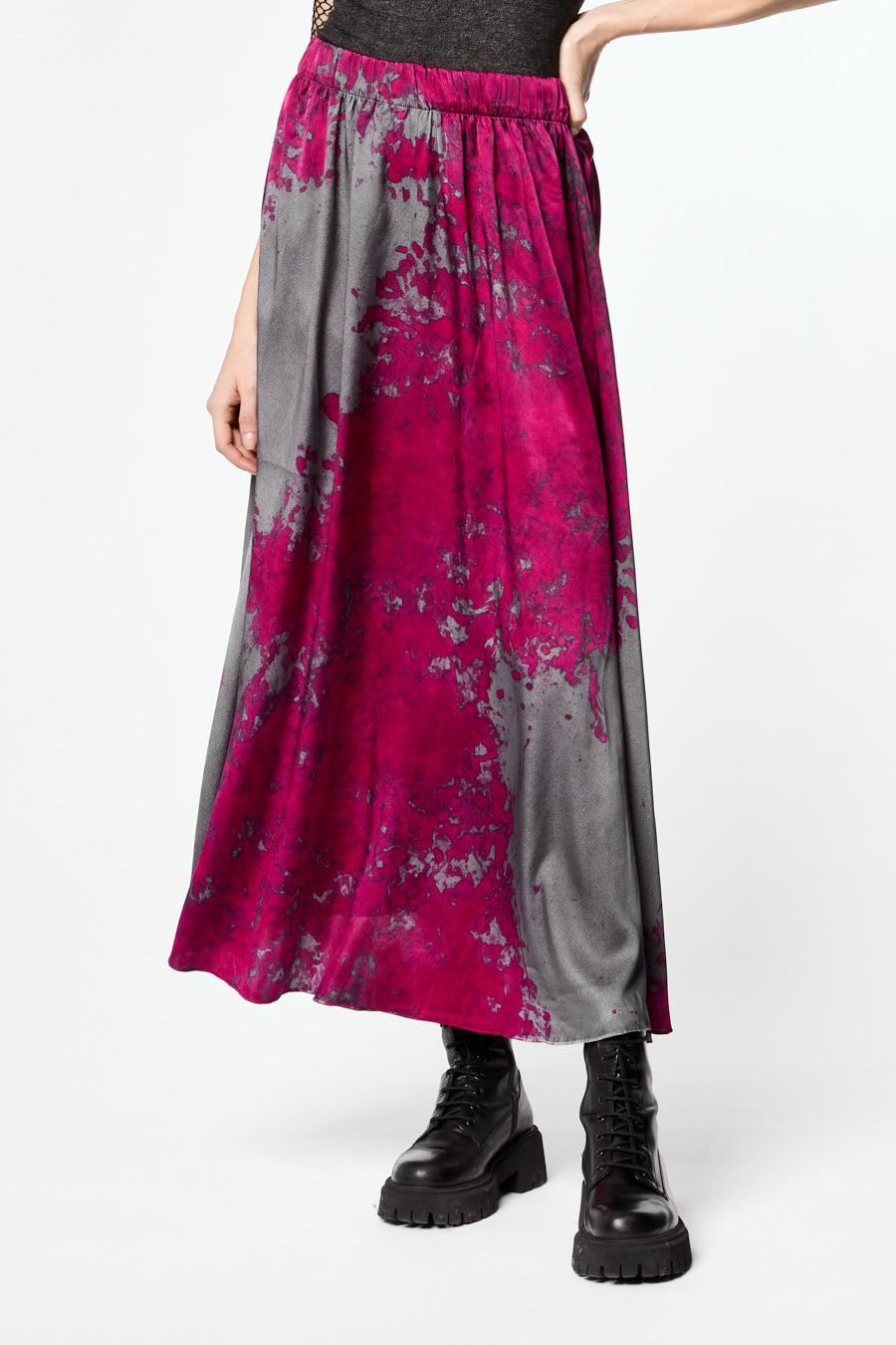 Black Spot Effect Long Silk Skirt