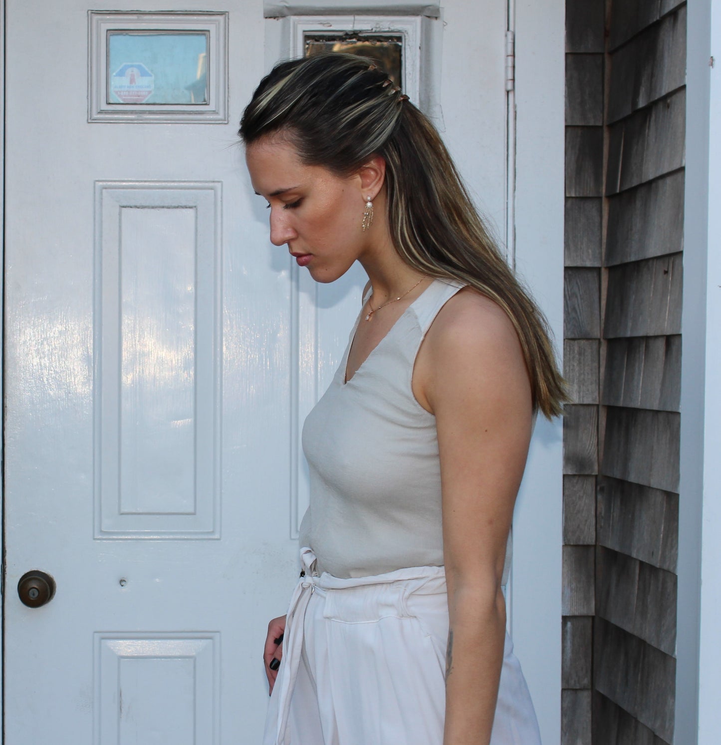 Tank top Color: Sand 50% Viscose 47% Silk 3% Elastane Made in Italy