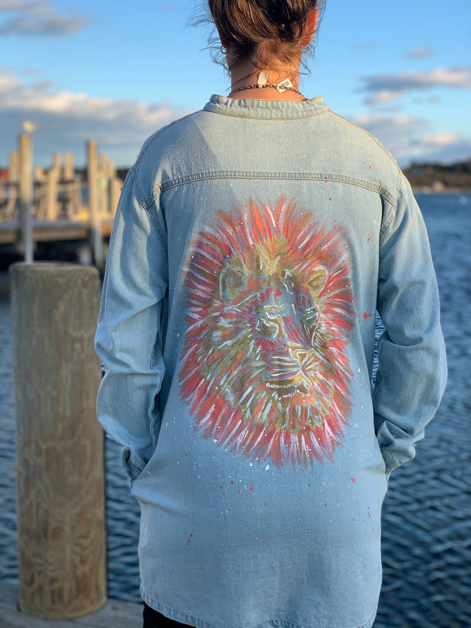 Erika - thegreatputonmvErikaErikaErikafinal sale dressErika JanethegreatputonmvHandmade one of a kind denim jacket. Reclaimed and repurposed. Hand painted Lion Swarovski crystals Vibrant Colorful Texture31819193