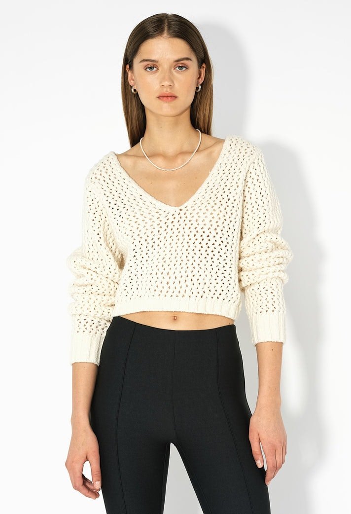 FOAM BOUCLE CROPPED SWEATER - thegreatputonmvFOAM BOUCLE CROPPED SWEATERFOAM BOUCLE CROPPED SWEATERFOAM BOUCLE CROPPED SWEATERSweaterJohn Elliotthegreatputonmv115752Long sleeve, v-neck open knit cropped sweater. Intricate ridge open network stitch, knit from Italian boucle yarn. Cotton 82% + Nylon 18% Fits true to size, take your normal size. Model is 5'9" and wears a size 1 / Small. Dry Clean Only.XSNatural66944796
