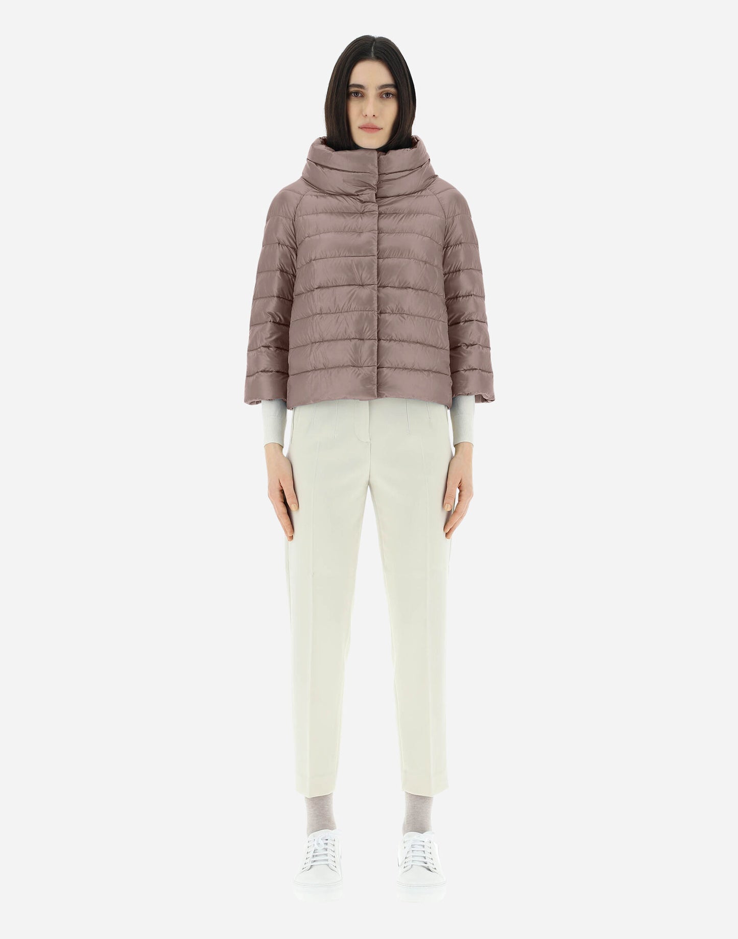 Regular fit Funnel neck Concealed press-stud fastening Jeweled sleeves Welt pockets