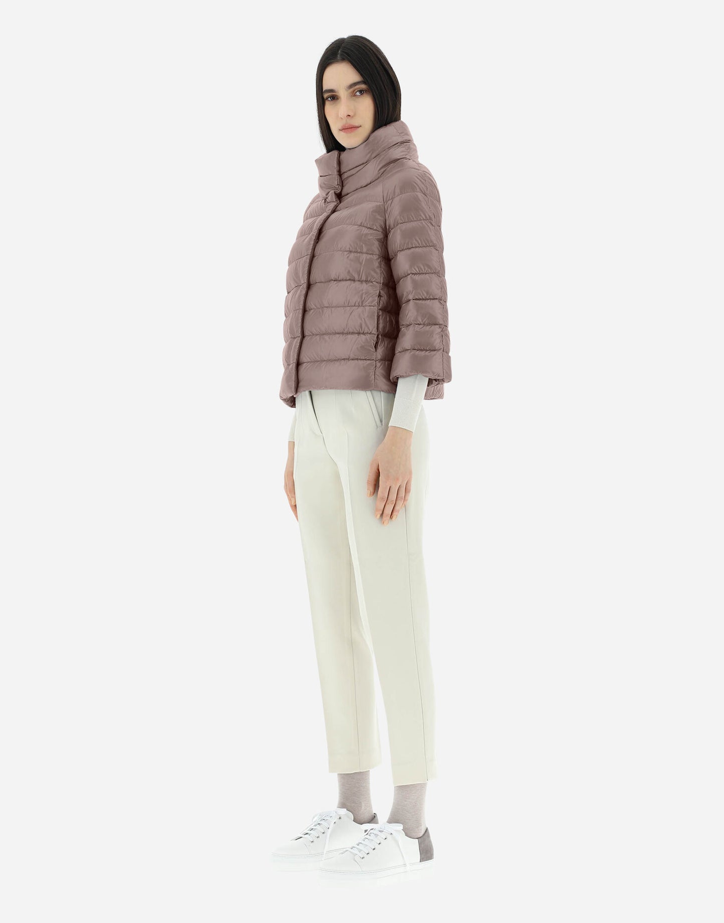 Regular fit Funnel neck Concealed press-stud fastening Jeweled sleeves Welt pockets