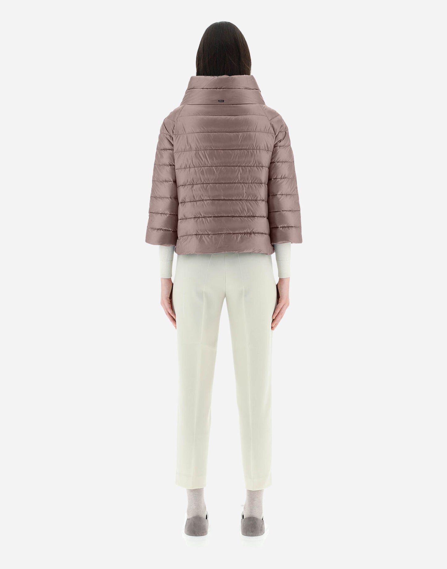 Regular fit Funnel neck Concealed press-stud fastening Jeweled sleeves Welt pockets