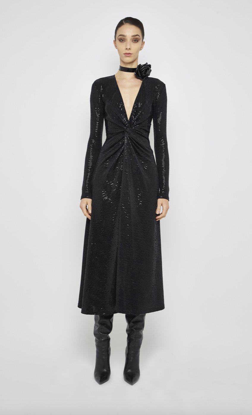 Long Sleeve Twist Front Dress Medium Long Sleeve Twist Front Dress Medium