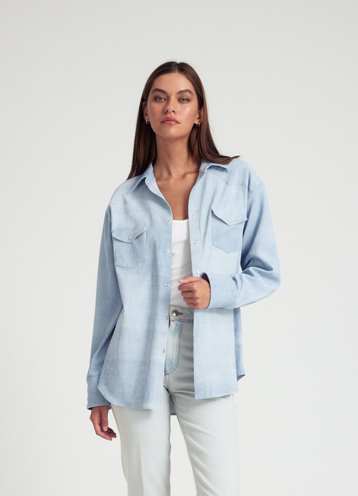 PRE ORDER - Suede Western Button Up - thegreatputonmvPRE ORDER - Suede Western Button UpPRE ORDER - Suede Western Button UpPRE ORDER - Suede Western Button UpTopSPRWMNthegreatputonmvTOP059SPRE ORDER - Suede Western Button UpSky BlueS83750940