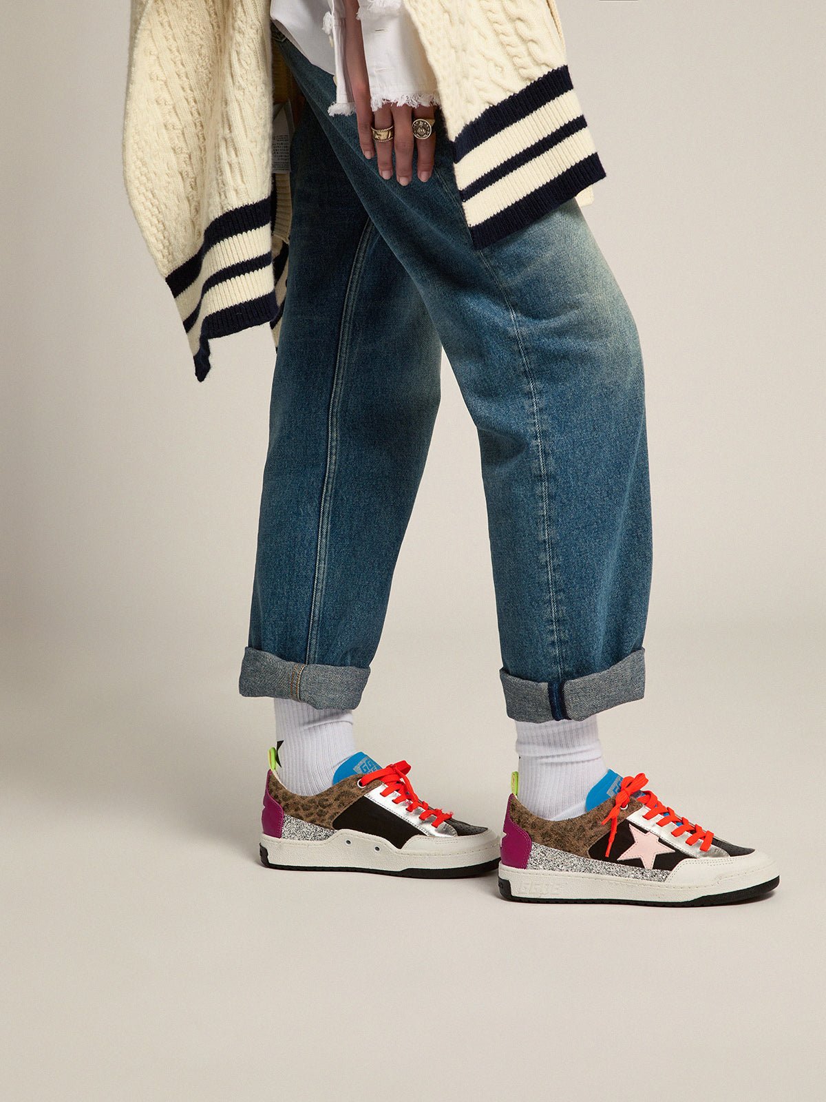 Yeah sneakers with silver glitter, animal-print and colored leather patchwork - thegreatputonmvYeah sneakers with silver glitter, animal-print and colored leather patchworkYeah sneakers with silver glitter, animal-print and colored leather patchworkYeah sneakers with silver glitter, animal-print and colored leather patchworkSneakerGolden Goosethegreatputonmv106914A patchwork of colors and personalities: inspired by the Nineties, our Yeah sneakers are an explosion of character and uniqueness. Thi