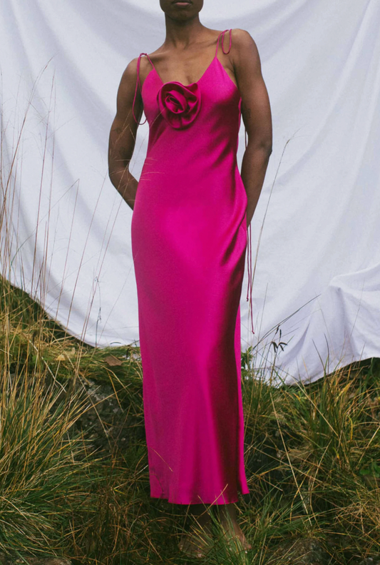 Camellia Bias Cut Fuschia Silk Dress