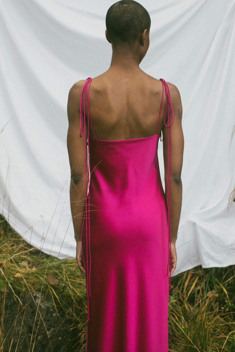 Camellia Bias Cut Fuschia Silk Dress