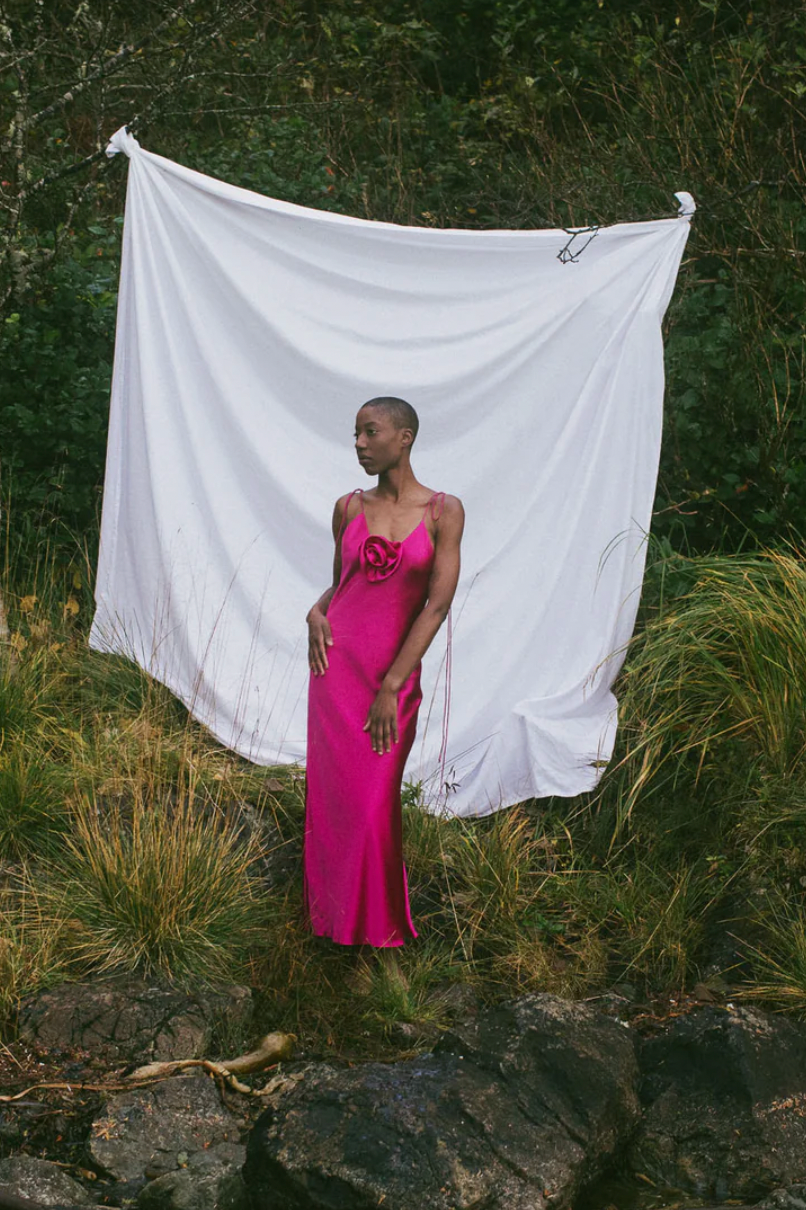 Camellia Bias Cut Fuschia Silk Dress