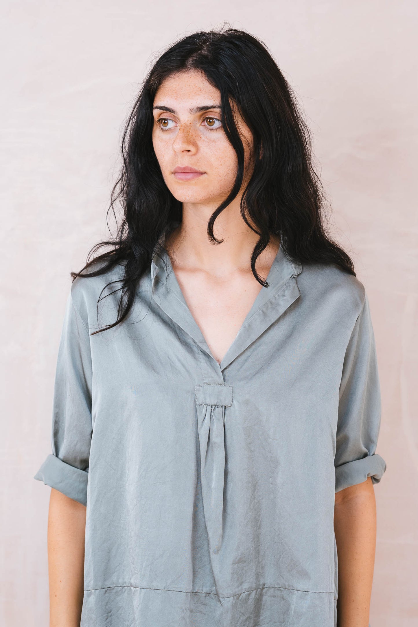 Sunny shirt long silk cotton satin