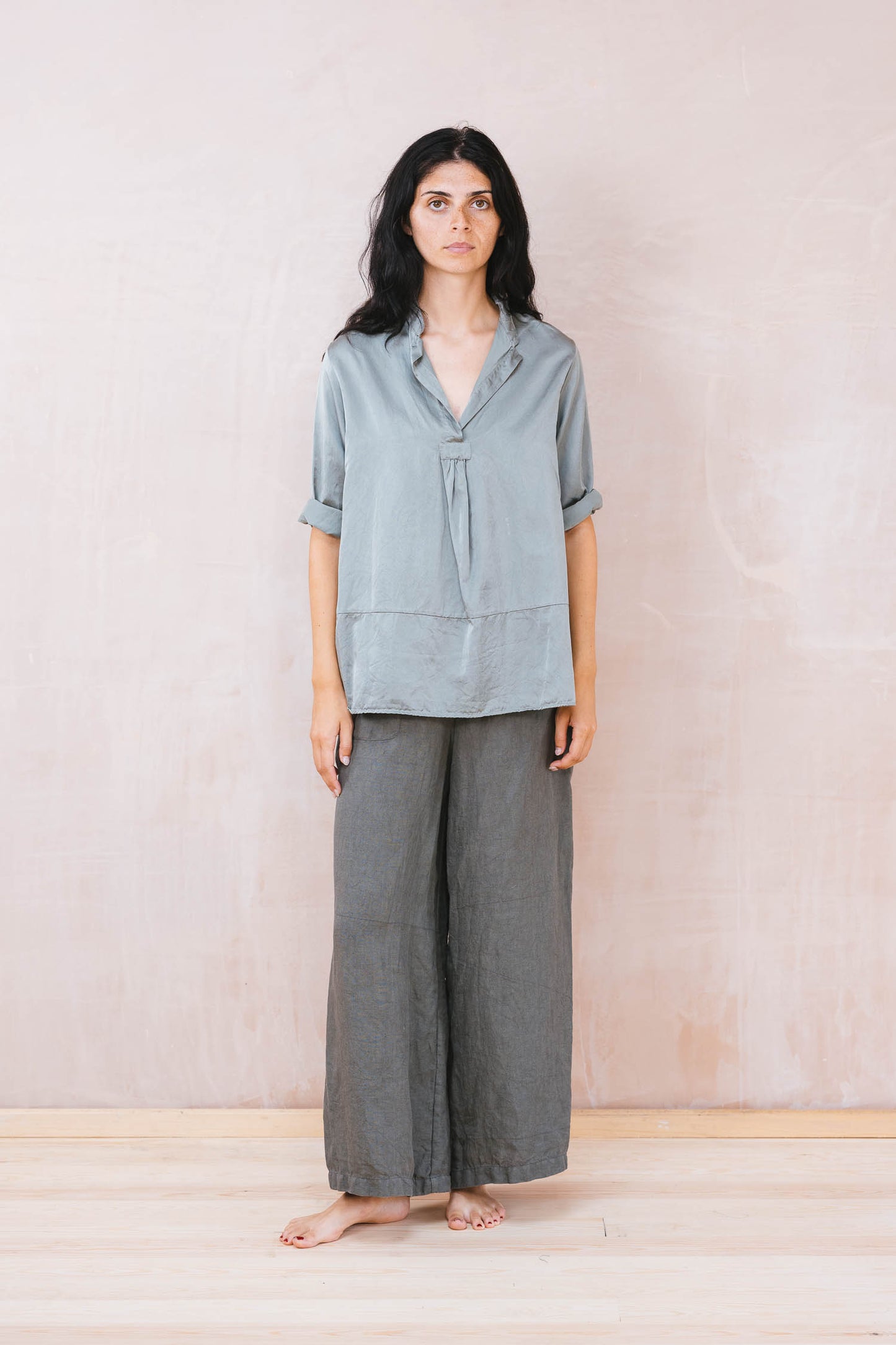 Sunny shirt long silk cotton satin