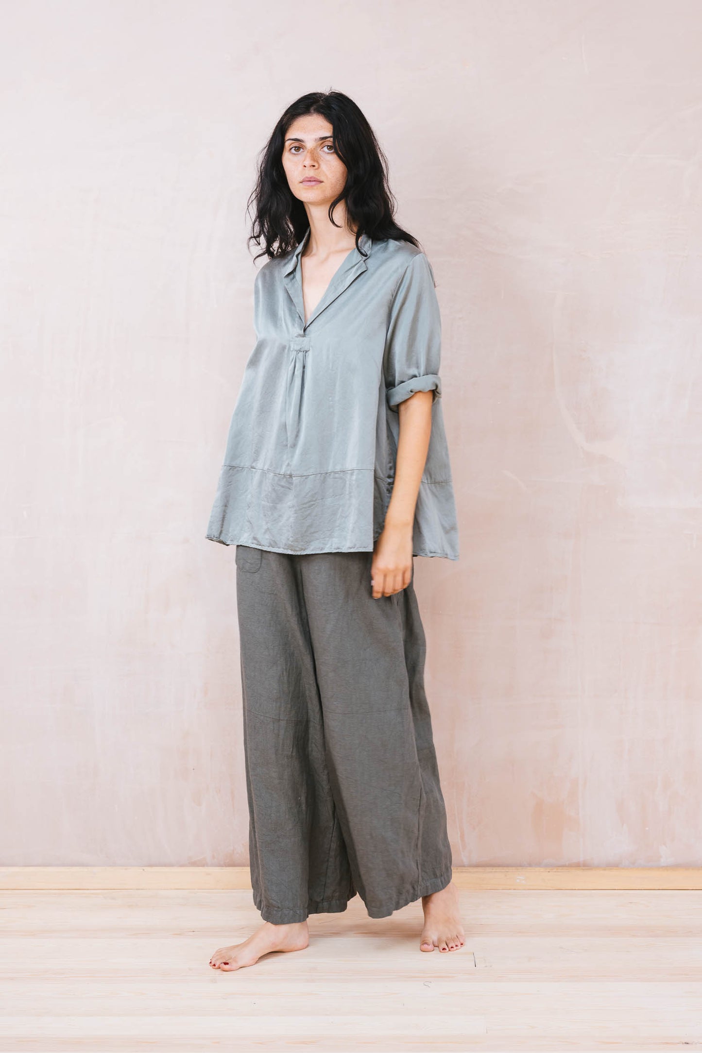 Sunny shirt long silk cotton satin
