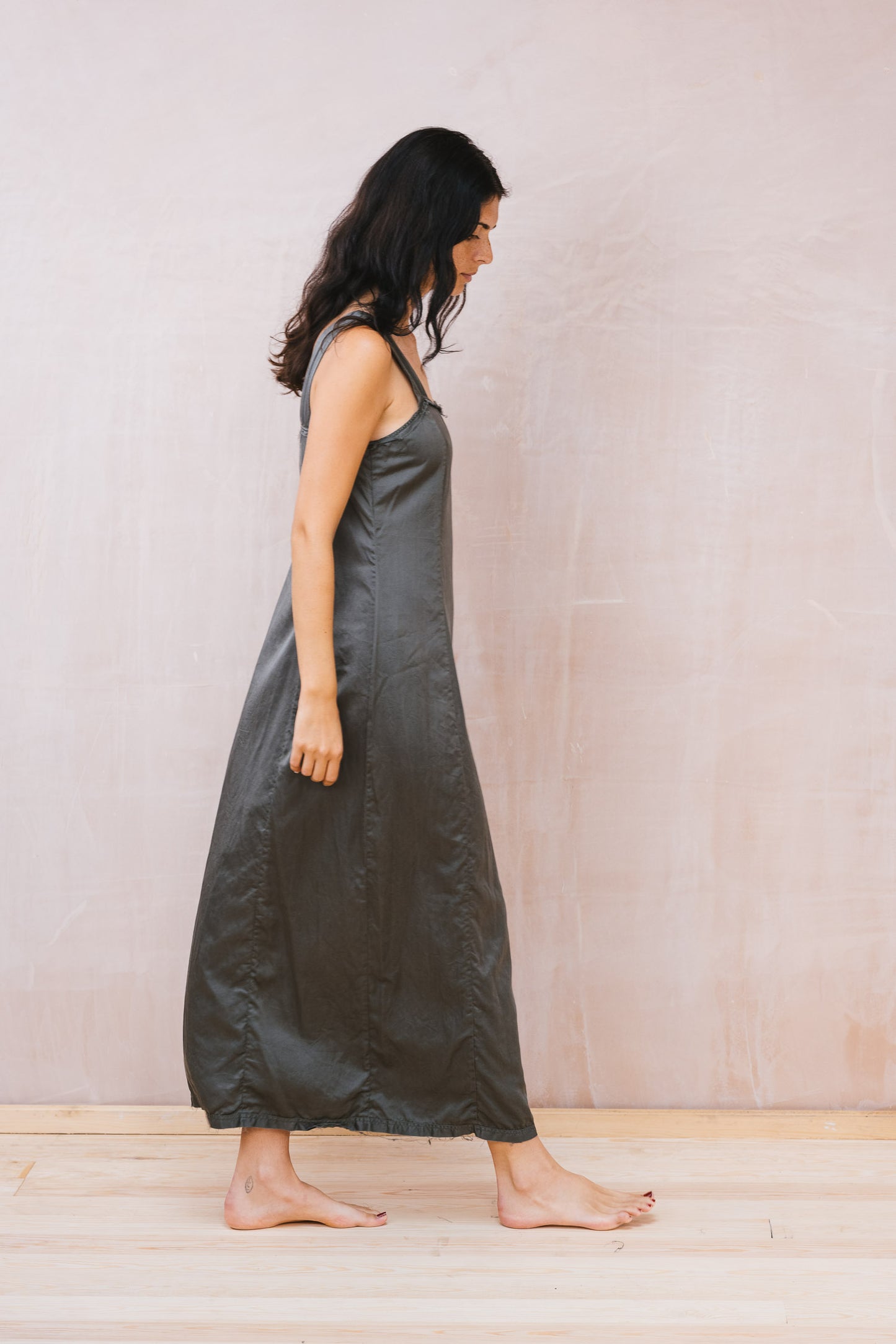 Wide strap dress silk cotton satin