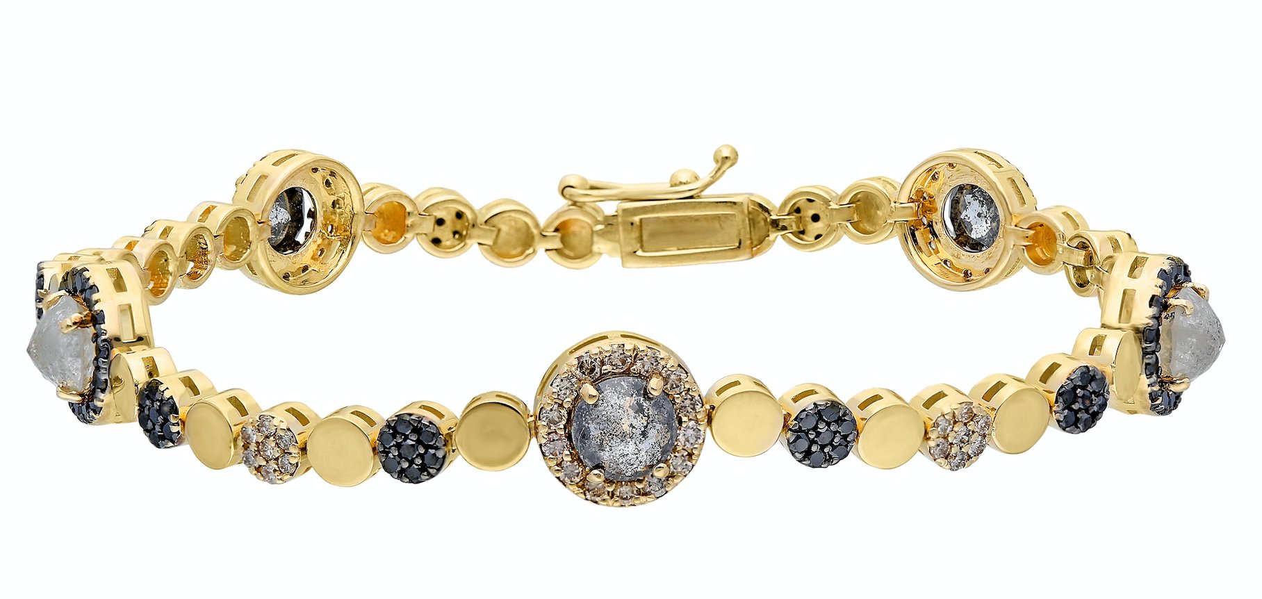Bracelet - thegreatputonmvBraceletBraceletBraceletBraceletHarikathegreatputonmvHB3514K Yellow gold bracelet with double clasp Rose - cut grey diamond: 3.00CT Champagne diamond: .97CT Black diamond: .78CT Made in Turkey95181959