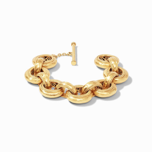 Cannes Demi Link Bracelet - thegreatputonmvCannes Demi Link BraceletCannes Demi Link BraceletCannes Demi Link BraceletBraceletJulie VosthegreatputonmvBL159G00An elegant bracelet of lightly hammered golden links featuring a splendid pierced design on the inside and finished with a toggle.GoldOS005997