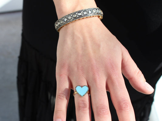 Heart Ring - thegreatputonmvHeart RingHeart RingHeart RingRingsGristhegreatputonmvR320Turquoise enamel heart ring with pave diamond edge Size 7 Sourced from India49160583