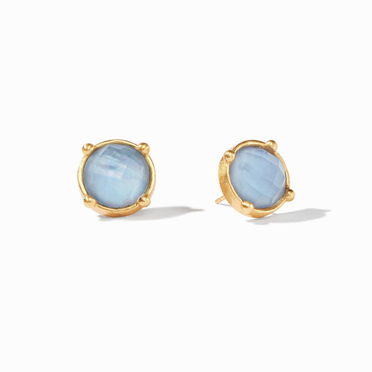 Honey Stud - thegreatputonmvHoney StudHoney StudHoney StudEarringsJulie VosthegreatputonmvER576GICA00Rose cut sparkling gemstone of imported glass. Lightly hammered bezel setting with gold raised beads.Gold - Iridescent Chalcedony BlueOS15717255