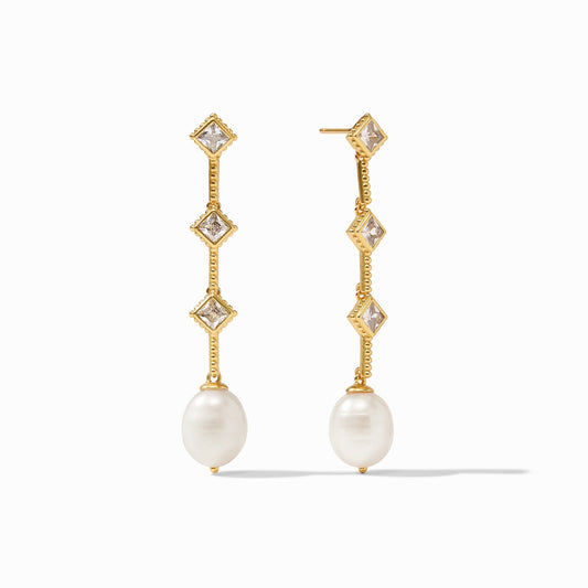 Noel Pearl Statement Earring - thegreatputonmvNoel Pearl Statement EarringNoel Pearl Statement EarringNoel Pearl Statement EarringEarringsJulie VosthegreatputonmvER823GCZ00A lustrous freshwater pearl dangles beneath three diamond - shaped brilliant cut CZ gemstones linked with golden bars embellished with beaded details.GoldOS74183303