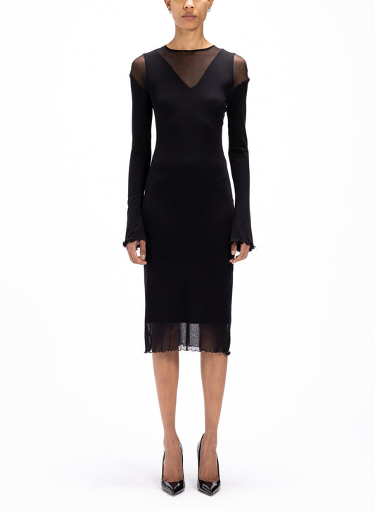 fuzzi designer dresses Fuzzi Long-Sleeve Floral-Print Tulle Midi Dress
