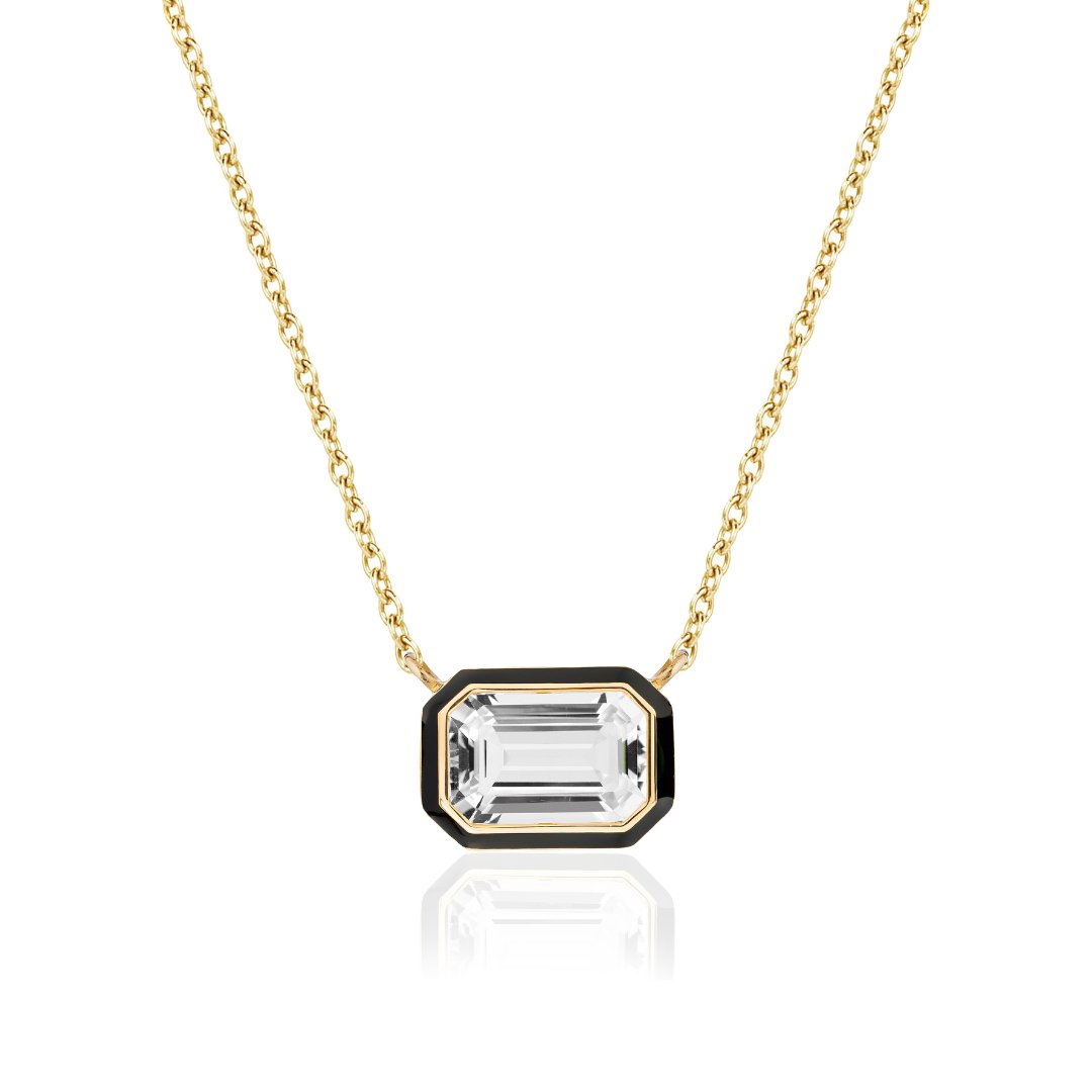 'Queen' 12x8 Rock Crystal Emerald Cut East - West Pendant With Black Enamel - thegreatputonmv'Queen' 12x8 Rock Crystal Emerald Cut East - West Pendant With Black Enamel'Queen' 12x8 Rock Crystal Emerald Cut East - West Pendant With Black Enamel'Queen' 12x8 Rock Crystal Emerald Cut East - West Pendant With Black EnamelNecklaceGoshwarathegreatputonmvJP0143 - RC - ENBLK - Y'Queen' 12x8 Rock Crystal Emerald Cut East - West Pendant With Black Enamel05851783